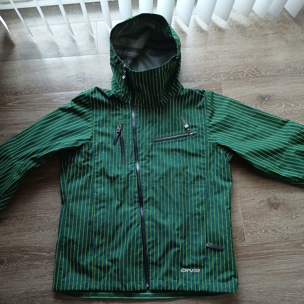 DNA Green Pinstripe Performance Hooded Jacket Coat Mens Size L Snow Sports EUC